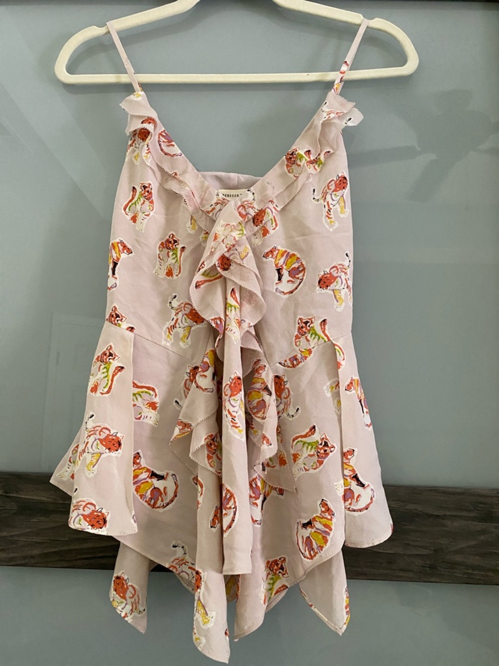 $225 msrp Rebecca Taylor silk ruffle tiger print cami size 0
